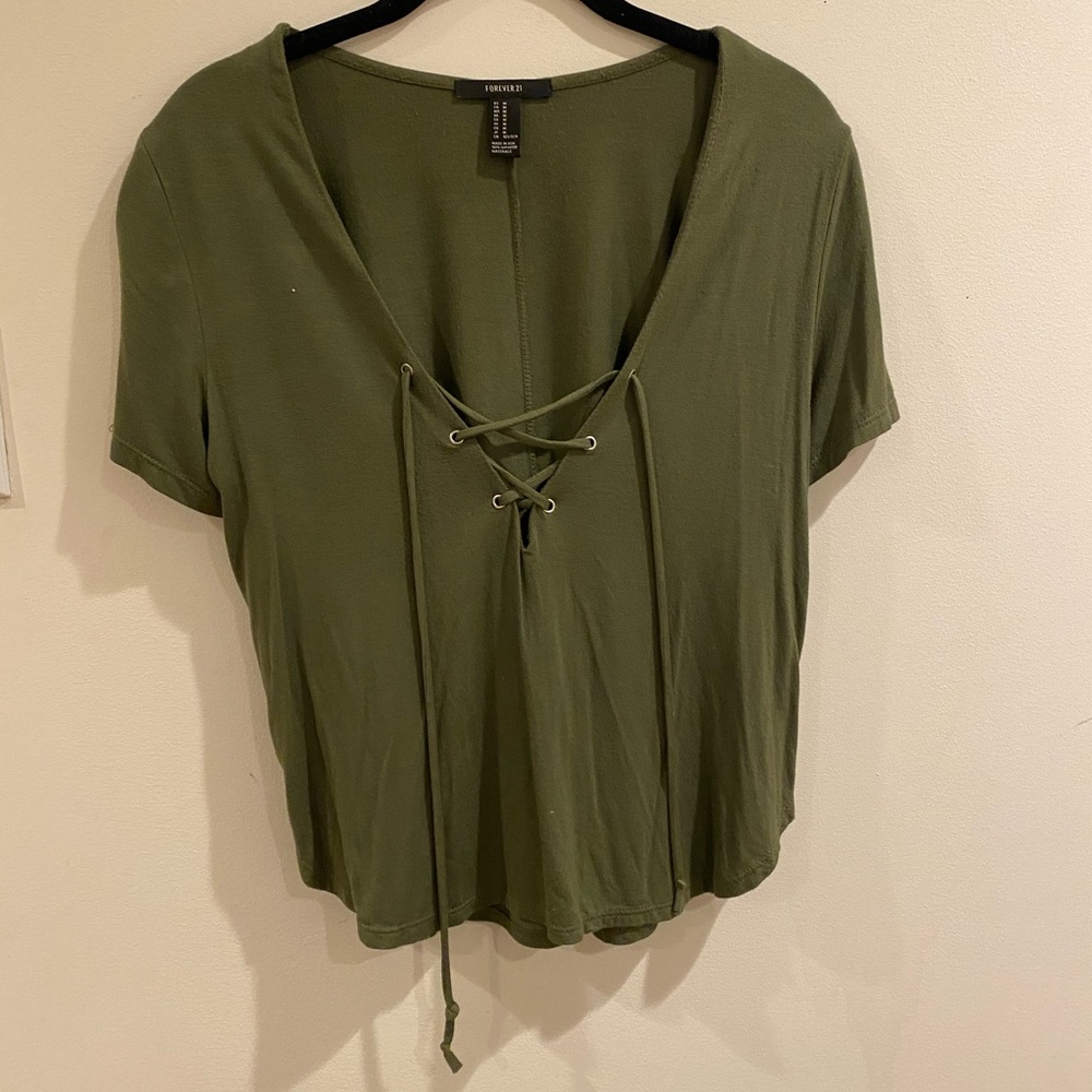 Green lace up tee